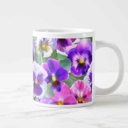 Colorful Violets Pansy Flower Pattern Grote Koffiekop (Rechts)
