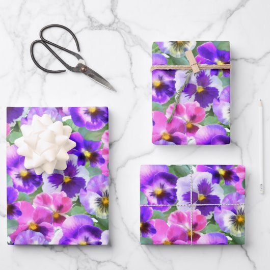 Colorful Violets Pansy Flower Pattern Inpakpapier Vel (Voorkant)