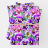 Colorful Violets Pansy Flower Pattern Inpakpapier Vel (In situ)