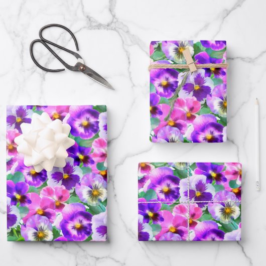 Colorful Violets Pansy Flower Pattern Inpakpapier Vel (Voorkant)