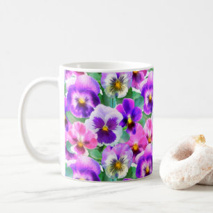 Colorful Violets Pansy Flower Pattern Koffiemok