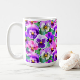 Colorful Violets Pansy Flower Pattern Koffiemok
