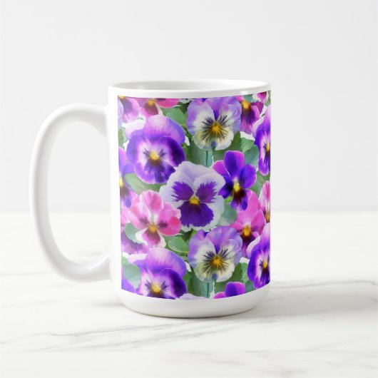 Colorful Violets Pansy Flower Pattern Koffiemok (Links)