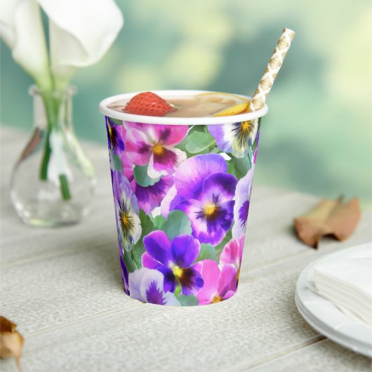 Colorful Violets Pansy Flower Pattern Papieren Bekers (Insitu)