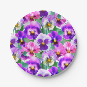 Colorful Violets Pansy Flower Pattern Papieren Bordje