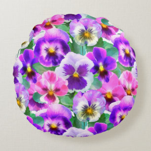Colorful Violets Pansy Flower Pattern Rond Kussen