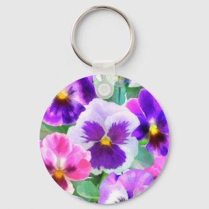 Colorful Violets Pansy Flower Pattern Sleutelhanger
