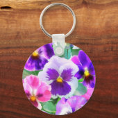 Colorful Violets Pansy Flower Pattern Sleutelhanger (Voorkant)