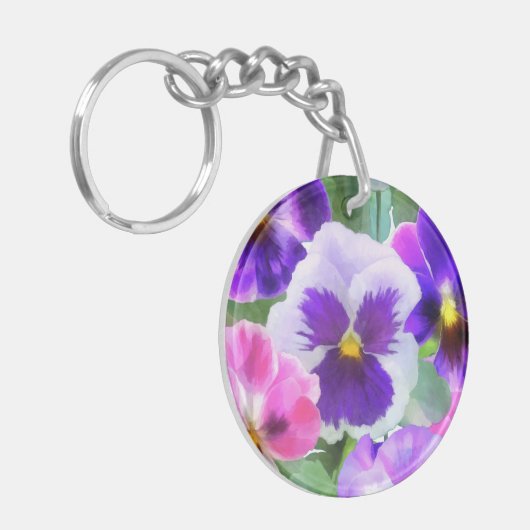 Colorful Violets Pansy Flower Pattern Sleutelhanger (Voorkant Links)