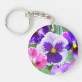 Colorful Violets Pansy Flower Pattern Sleutelhanger (Voorkant)