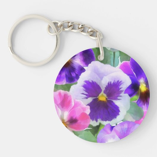 Colorful Violets Pansy Flower Pattern Sleutelhanger (Voorkant)