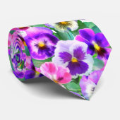 Colorful Violets Pansy Flower Pattern Stropdas (Opgerold)