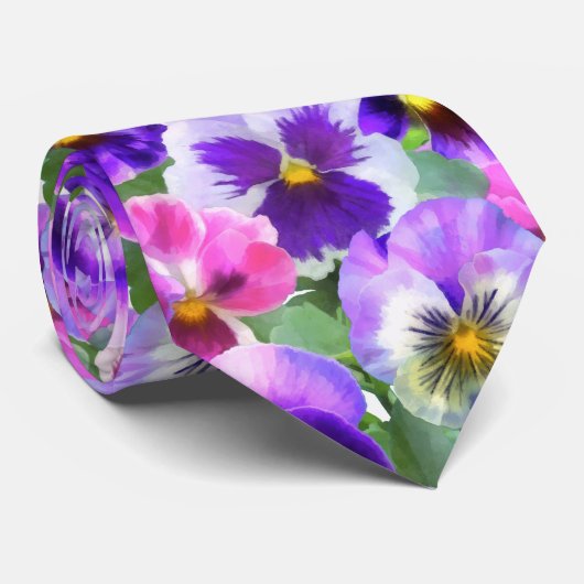 Colorful Violets Pansy Flower Pattern Stropdas (Opgerold)