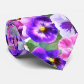 Colorful Violets Pansy Flower Pattern Stropdas (Opgerold)