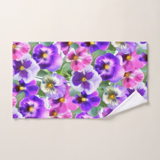 Colorful Violets Pansy Flowers Pattern Bad Handdoek (Handdoek)
