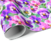 Colorful Violets Pansy Flowers Pattern Cadeaupapier (Rol Hoek)