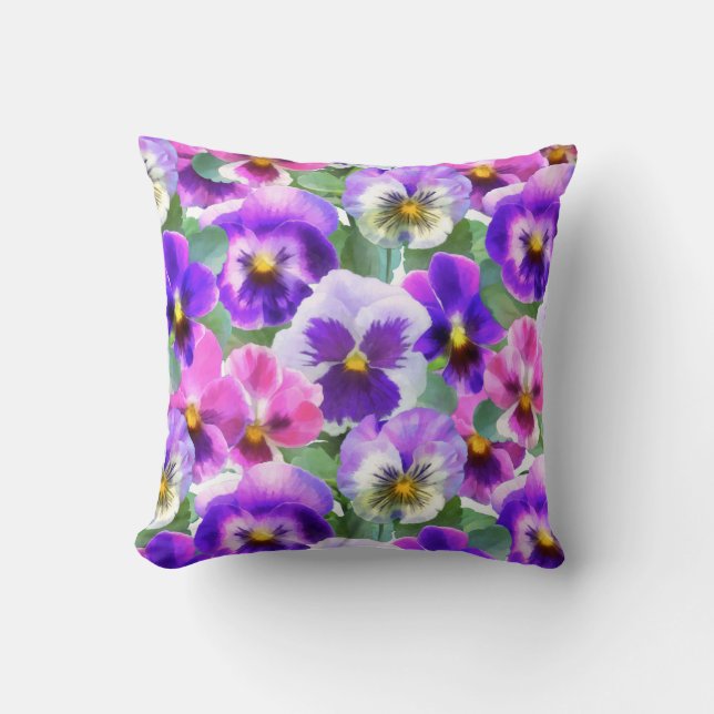 Colorful Violets Pansy Flowers Pattern Kussen (Voorkant)