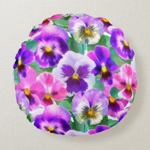 Colorful Violets Pansy Flowers Pattern Rond Kussen