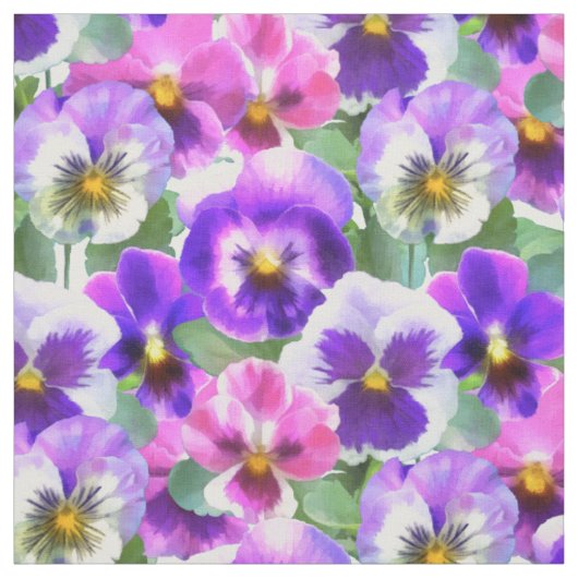 Colorful Violets Pansy Flowers Pattern Stof (Swatch)