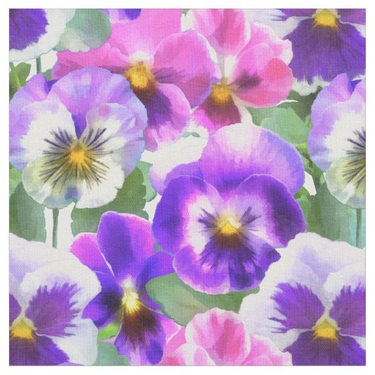 Colorful Violets Pansy Flowers Pattern Stof (Close Up)