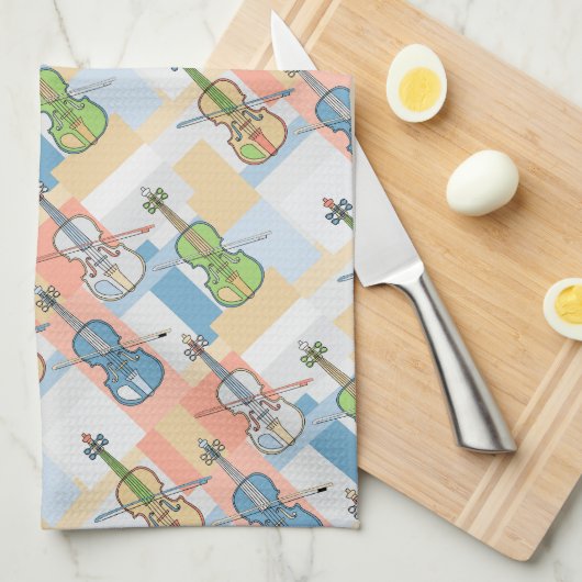 Colorful Violin Blocks Theedoek (Quarter Fold)