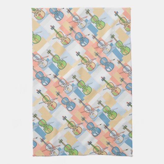 Colorful Violin Blocks Theedoek (Verticaal)