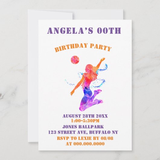 Colorful Volleyball Birthday Party nodigt uit (Voorkant)