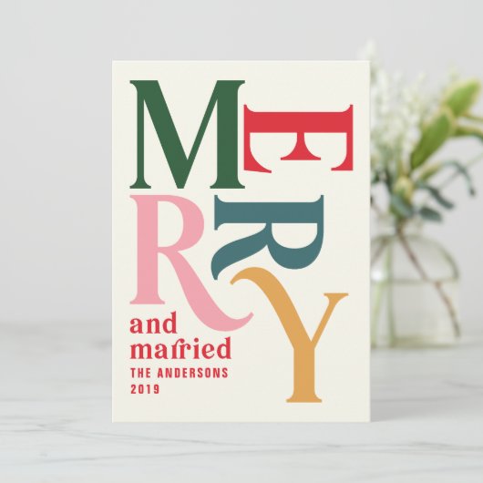 Colorful  vrolijk en gehuwd kerstfeest aankondiging (Staand voorkant)