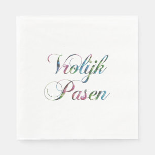 Colorful Vrolijk Pasen Dutch Language Happy Pasast Servet