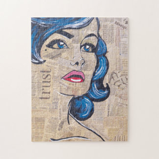 Colorful Vrouw Portret Blue Pop Art Woman Legpuzzel