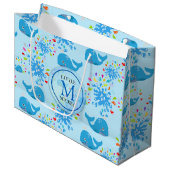Colorful Water Splash Blue Whale Monogram Patroon Groot Cadeauzakje (Voorkant Gekanteld)