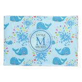 Colorful Water Splash Blue Whale Monogram Patroon Kussensloop (Achterkant)