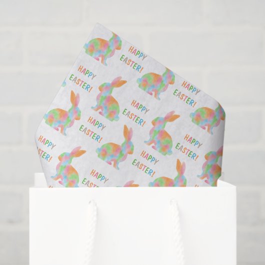 Colorful Watercolor Bunnies And Happy Easter Text Tissuepapier (Cadeauzakje)