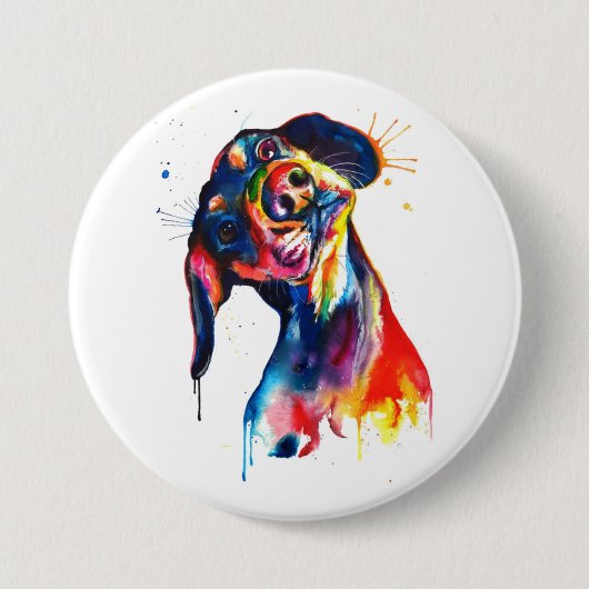 Colorful Watercolor Dachshund Button (Voorkant)