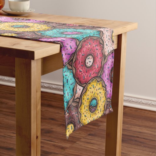 Colorful Watercolor Donuts with Sprinkles Pattern Medium Tafelloper (Voorbeeld)