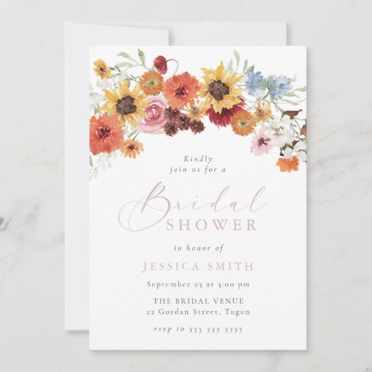 Colorful Watercolor Flowers Bridal Shower  Kaart (Voorkant)