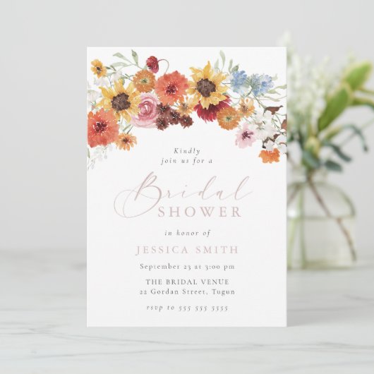 Colorful Watercolor Flowers Bridal Shower  Kaart (Staand voorkant)