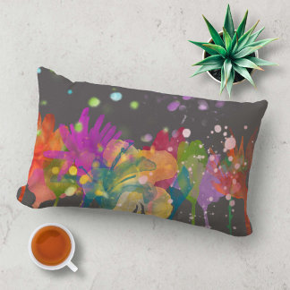 Colorful Watercolor Flowers on Dark Gray Kussen