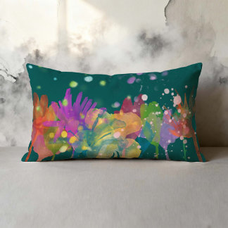 Colorful Watercolor Flowers on Green Kussen
