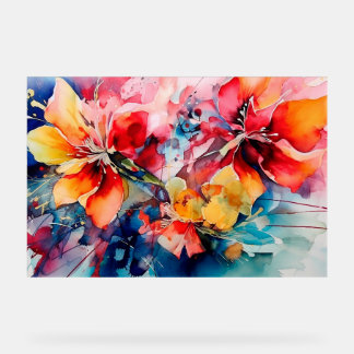 Colorful Watercolor Flowers Vibrant Art Acryl Bord