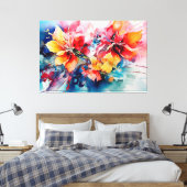 Colorful Watercolor Flowers Vibrant Art Canvas Afdruk (Insitu (Slaapkamer))