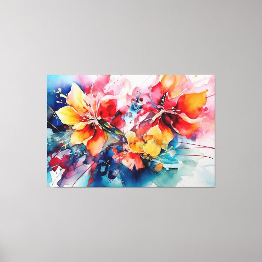 Colorful Watercolor Flowers Vibrant Art Canvas Afdruk (Voorkant)