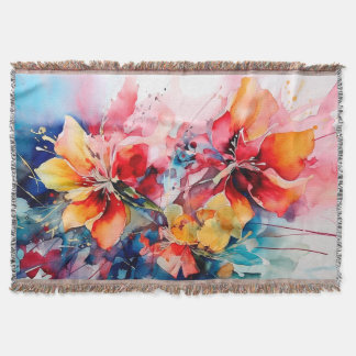 Colorful Watercolor Flowers Vibrant Art Deken