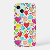 Colorful Watercolor Hearts iPhone 15 Phone Case  (Achterkant)