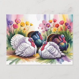 Colorful Watercolor Illustration of Turkeys  Briefkaart