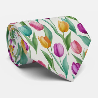 Colorful Watercolor Tulip Floral Pattern Stropdas