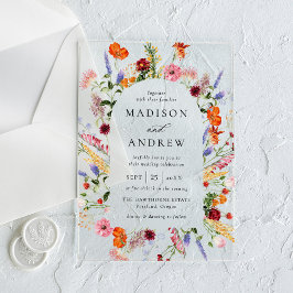 Colorful Watercolor Wildflower Arch Wedding Acryl Uitnodigingen