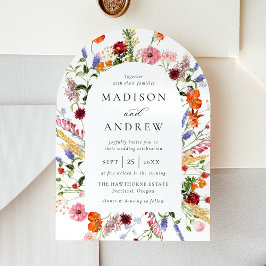 Colorful Watercolor Wildflower Arch Wedding Kaart