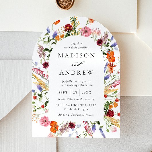 Colorful Watercolor Wildflower Arch Wedding Kaart