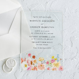 Colorful Watercolor Wildflower Wedding Acryl Uitnodigingen